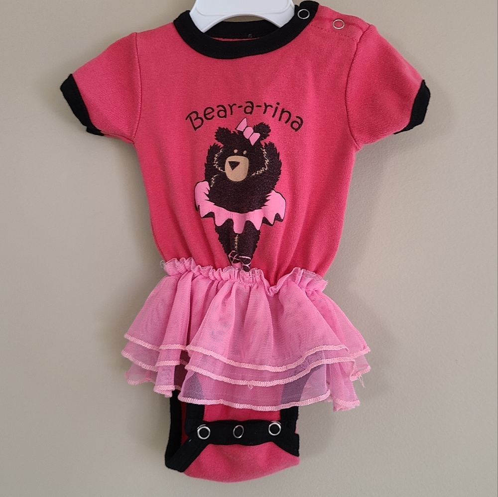 Bear-a-rina pink onesie/bodysuit with attached tutu